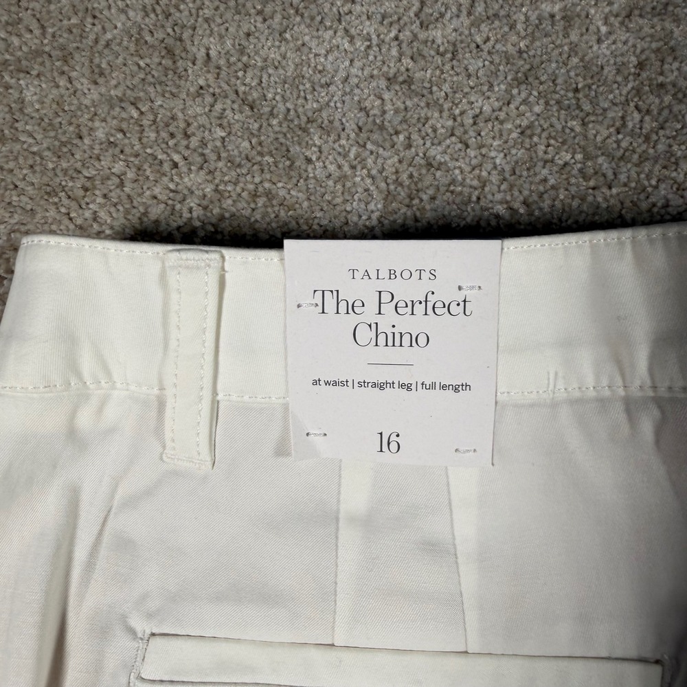 Talbots The Perfect Chino Women 16 (37 X 31) White Straight Leg Full Length NEW - Picture 3 of 11